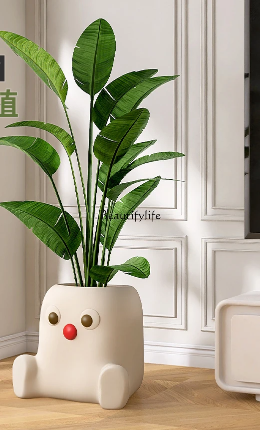 

Living Room Floor Stand Decoration Large Fake Bonsai Cream Wind Ceramic Decorations Simulation Green Plant