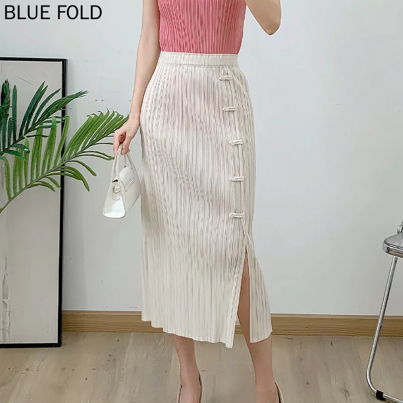 MIYAKE PLEATS Slit Pleated High Waist Slim Hip Skirt 2024 New Autumn One-step Skirt Pleated Skirt Elegant Faldas Ropa De Mujer