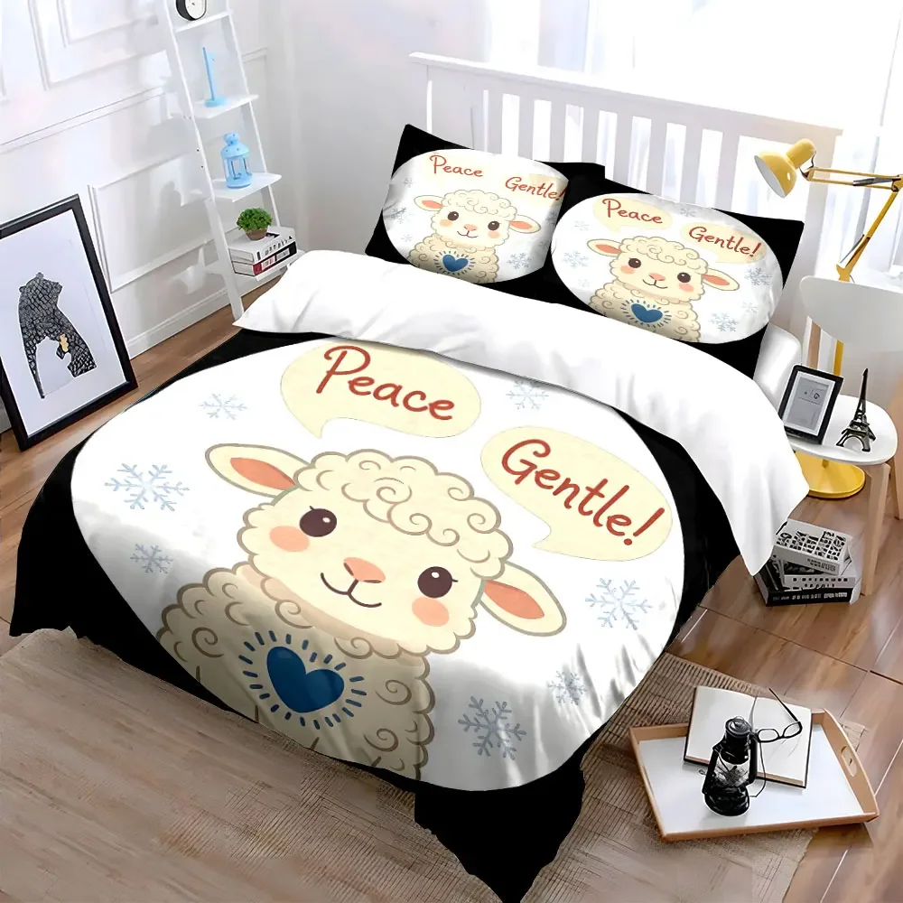 Cute Lamb Winter Decoration Set Soft Comfortable Duvet Cover Bedding Set Included 1*Duvet Cover & 2*Pillowcases, gift