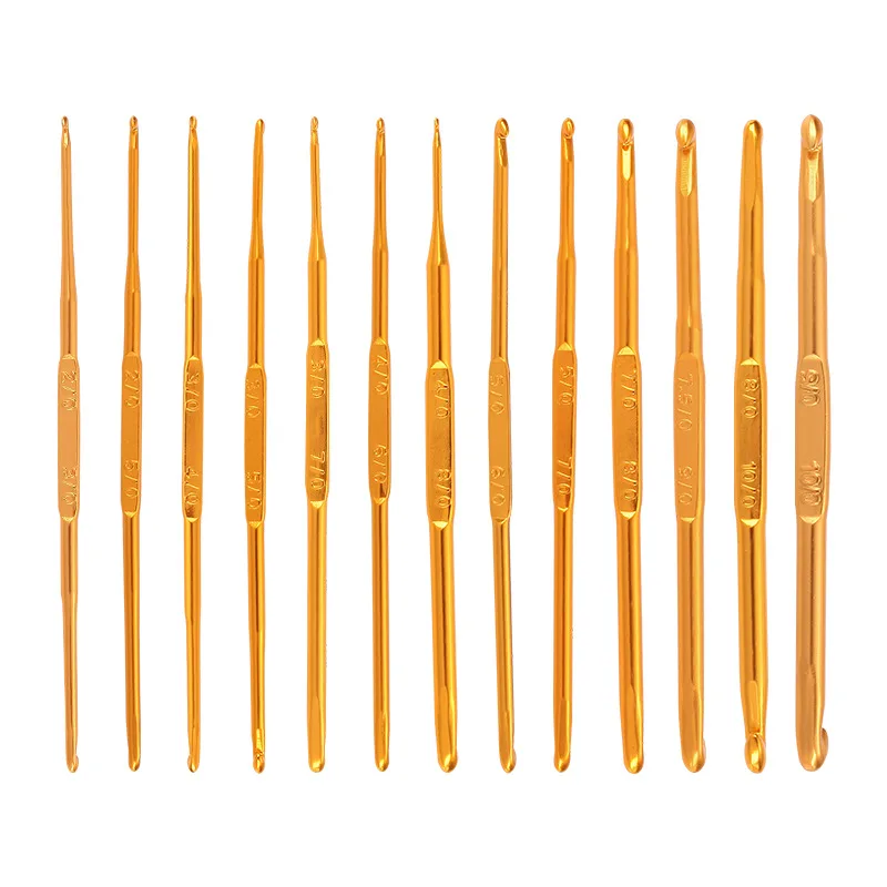 

10-13pcs/Set Crochet Hooks Needle Golden Double Ended Aluminium Oxide Bags Shoes Knitting Yarn Sewing Accessories Tool DIY Craft