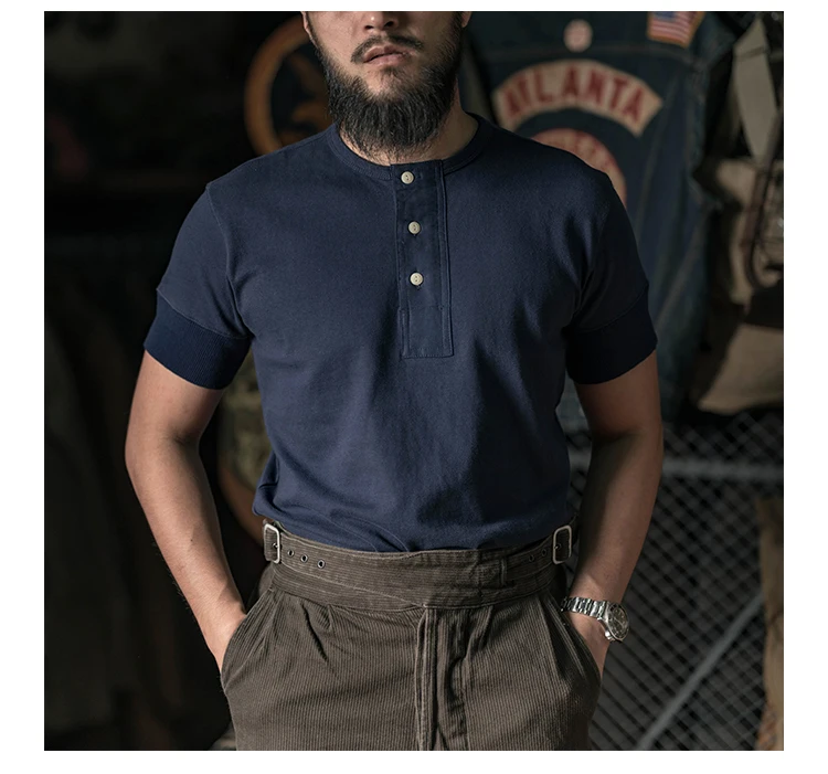 

Прочная рубашка Bronson American Vintage Henry, футболка с короткими рукавами, мужская хлопковая рубашка из двойной пряжи AmeKaji, нижняя рубашка с короткими рукавами