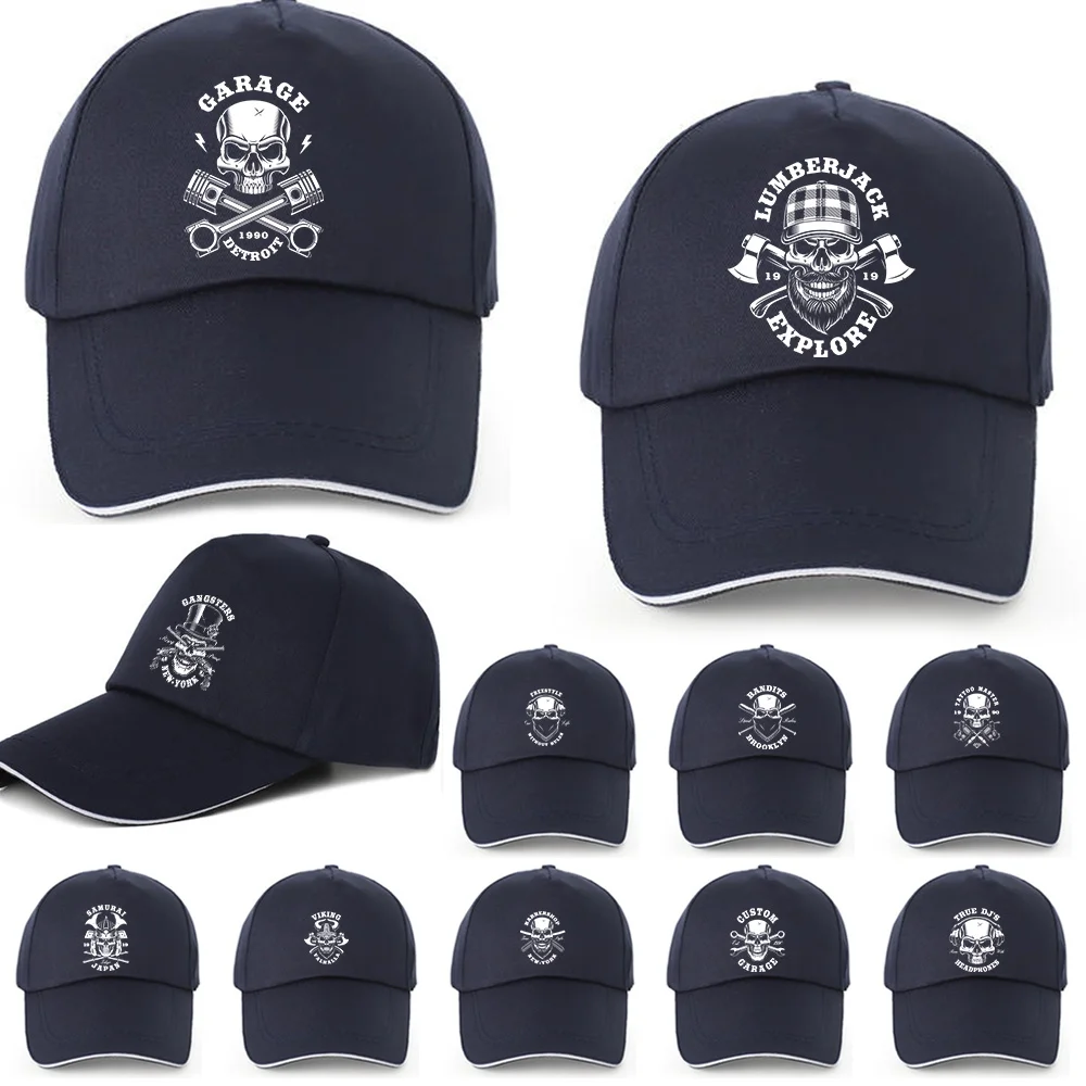

New Snapback Cap Sun Hat Casquette Hats Fitted Casual Dark Blue Dad Hats for Men Women Black Skull Print Gorras Hip Hop Caps