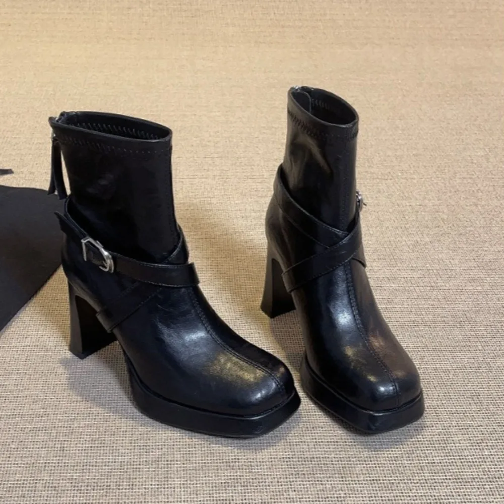 Boots Platform Autumn Winter New Removable Buckle Heightened Thick Sole Thick Heel Waterproof Table High Heel Short Boots Women