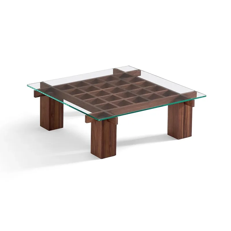 Nordic retro solid wood modern living room small apartment glass black walnut designer new tea table square coffee table