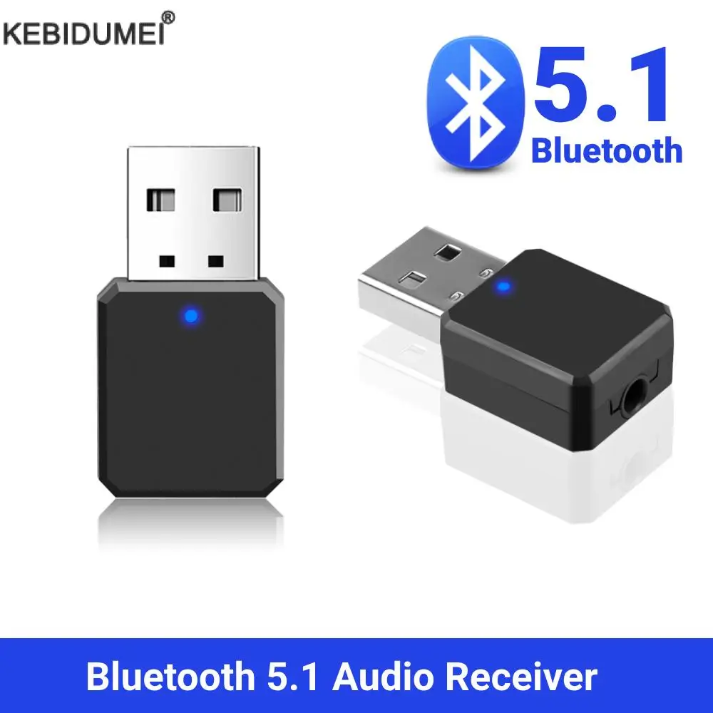 Bluetooth 5.1 Audio Receiver 3.5MM Aux USB Power Audio Receiver Adapter Wireless Car Hands-free Call Adapter for PC Car Speaker