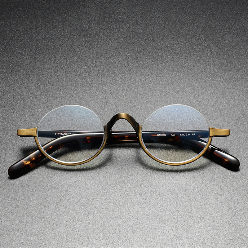 اليابان الرجال التيتانيوم إطار نظارات دائرية نصف إطار نظارات بمادة الخلات جديد ريترو صغيرة عالية الجودة نظارات إطار نظارات نسائية #1