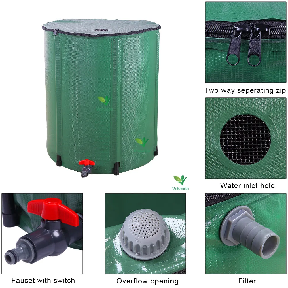 VOKANDA 200 Liter 50 Gallon Water Collector Tank Collapsible Bucket Rainwater Recovery Barrel for Garden Watering Irrigation