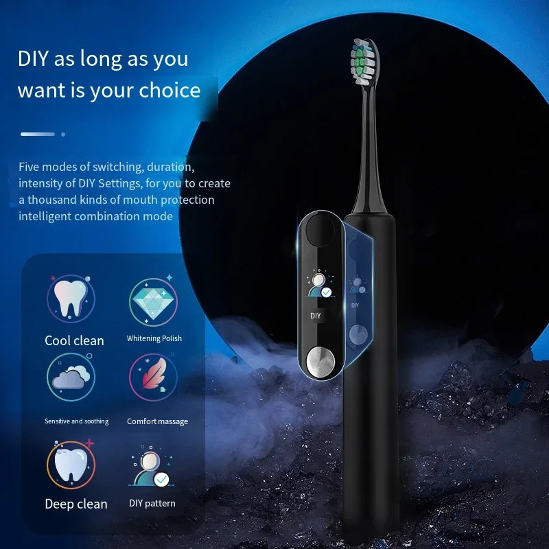SOOENJOY Smart LCD Screen Sonic Electric Toothbrush NB-1 DIY Mode Cleaner Adult Automatic IPX7 Waterproof Teethbrush