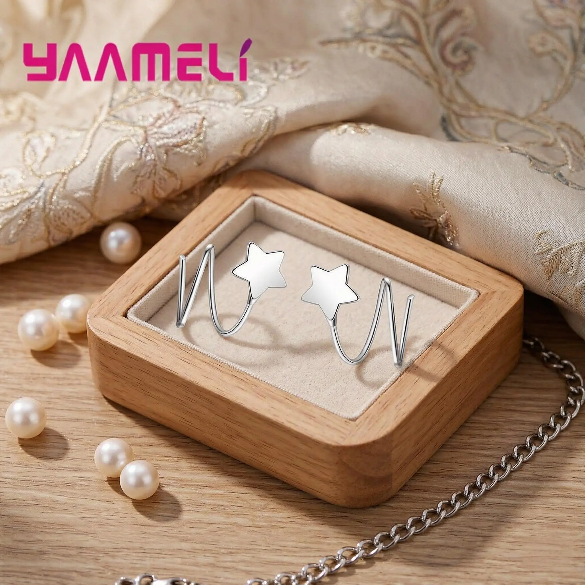 Personality 925 Sterling Silver Spring Rotating Stars Drop Earrings for Women Girls Anniversary Party Fashion Jewelry Gifts