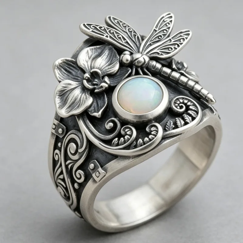 New Fashion Electroplated Retro Dragonfly Ring, Floral Women's Jewelry