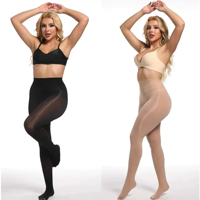 Plus Size High Waist Oil Shine Tights Women Sexy Seamless Glossy Sheer Pantyhose Ladies Collant