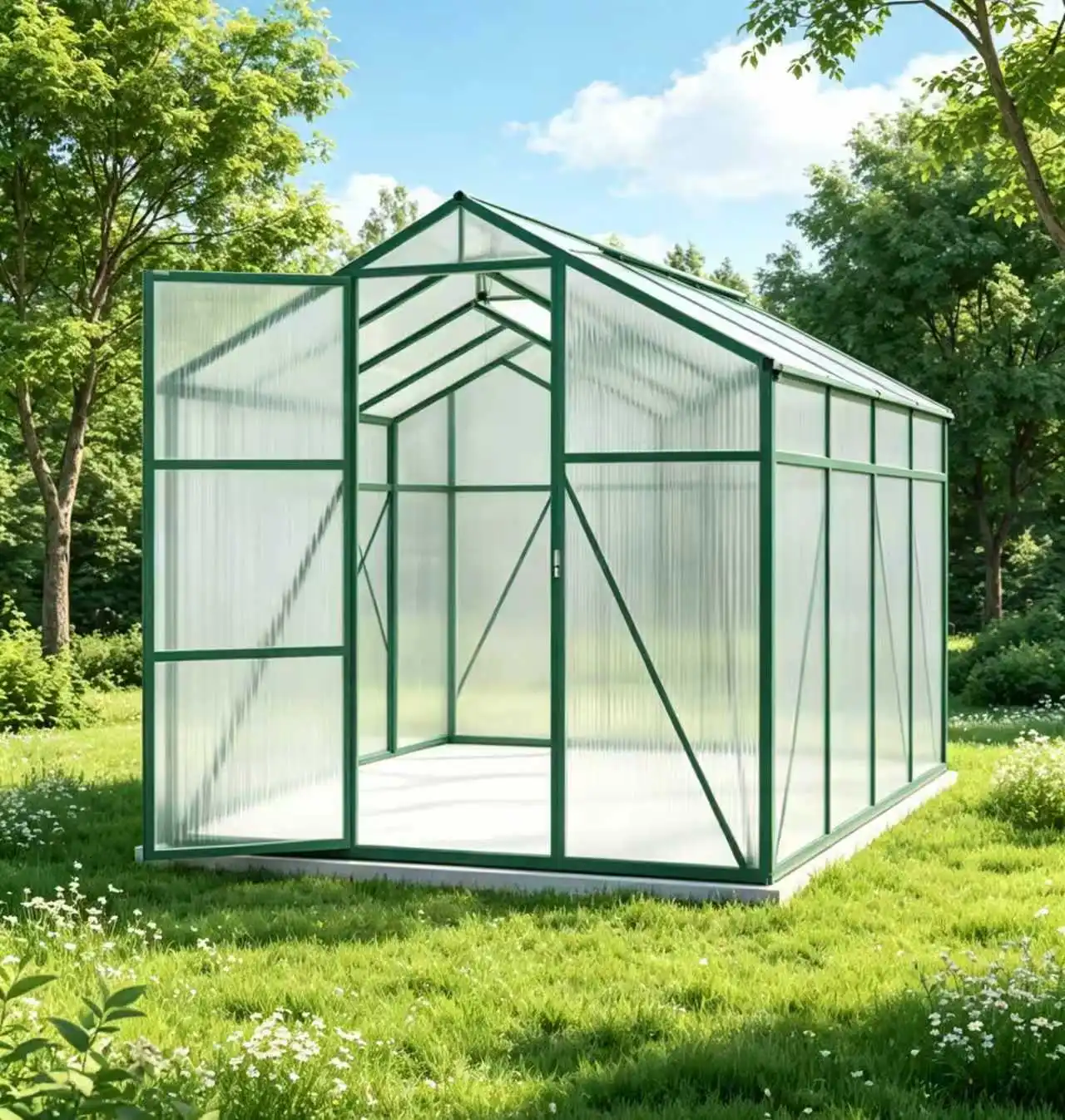 

Теплица SUSUA 6x8 футов с зеленой рамой, новая модель, усиленная, ветроустойчивая, из алюминия, с поликарбонатными панелями, на приподнятом основании.