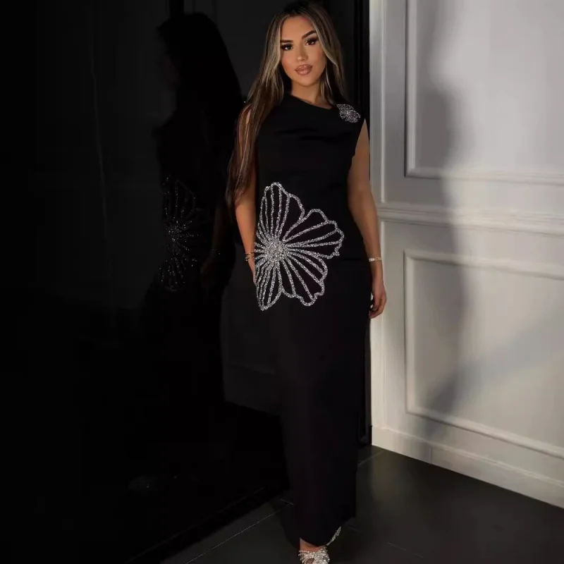 

Лидер продаж, элегантное длинное платье без рукавов со стразами на одно плечо, осень-зима, новая женская мода