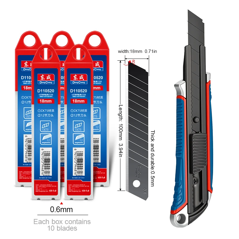 Zware utilitymes met aluminium handvat - Zwarte SK5-mes, geschikt voor 18mm messen, anti-reflecterende afwerking voor professioneel gebruik.