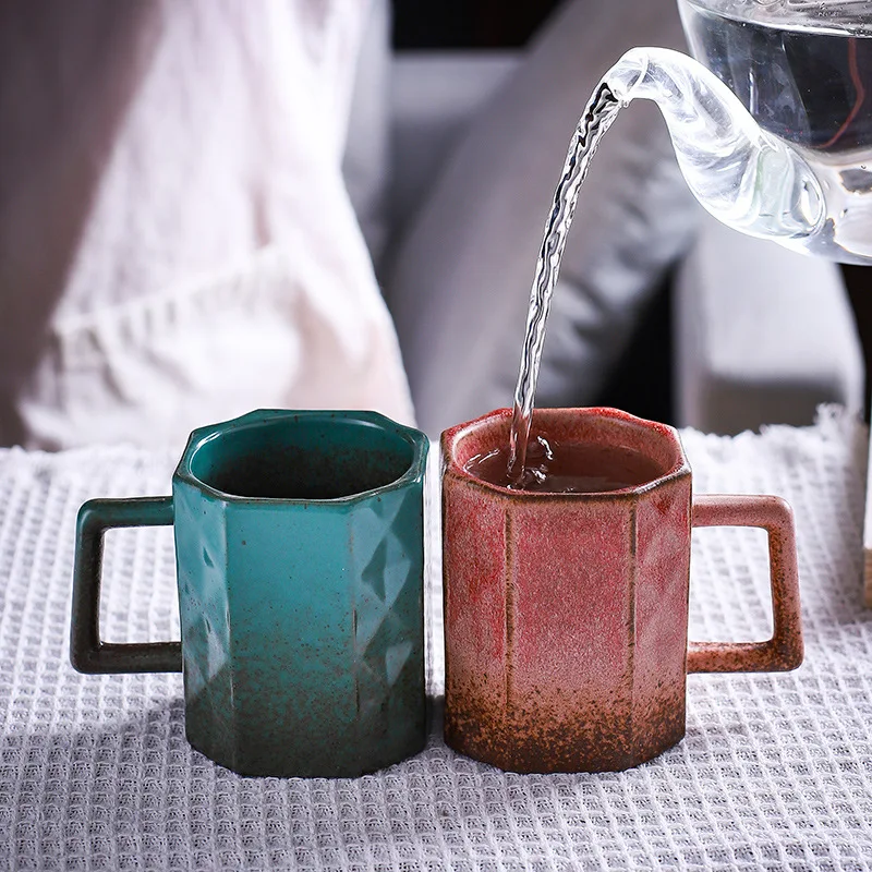 Ceramic Kiln Fired Mugs  Creative Design Perfect For Couples Breakfast Cups Retro Style High Aesthetic Value