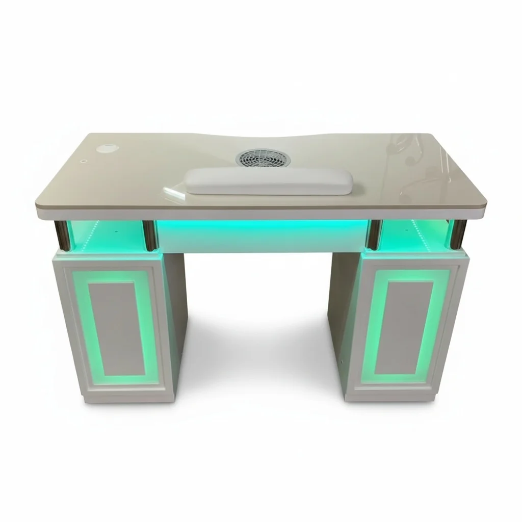 

Маникюрный стол из мрамора, 120x45x78 см, с пылесосом и LED-подсветкой, деревянно-металлическая станция для профессионального салона