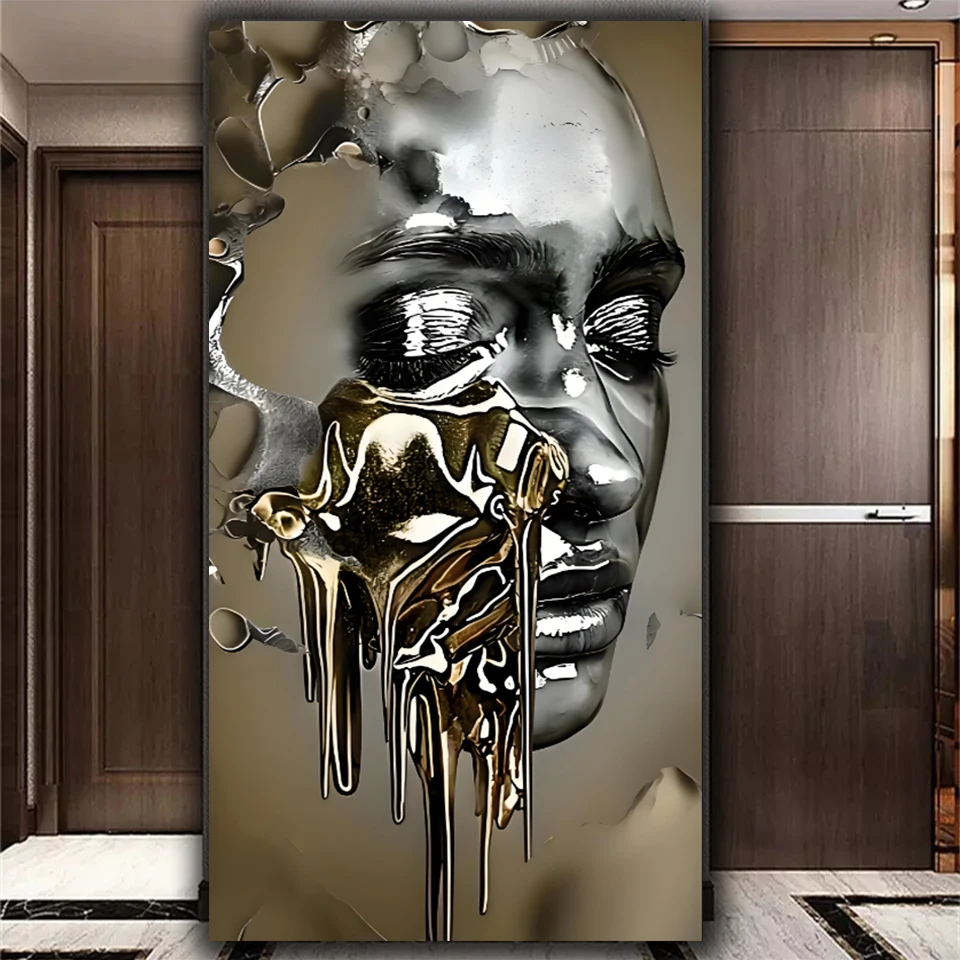Metal abstract woman face Diy diamond Mosaic art Full Square Round Diamond painting Big Size New 2025 home decoration Gift