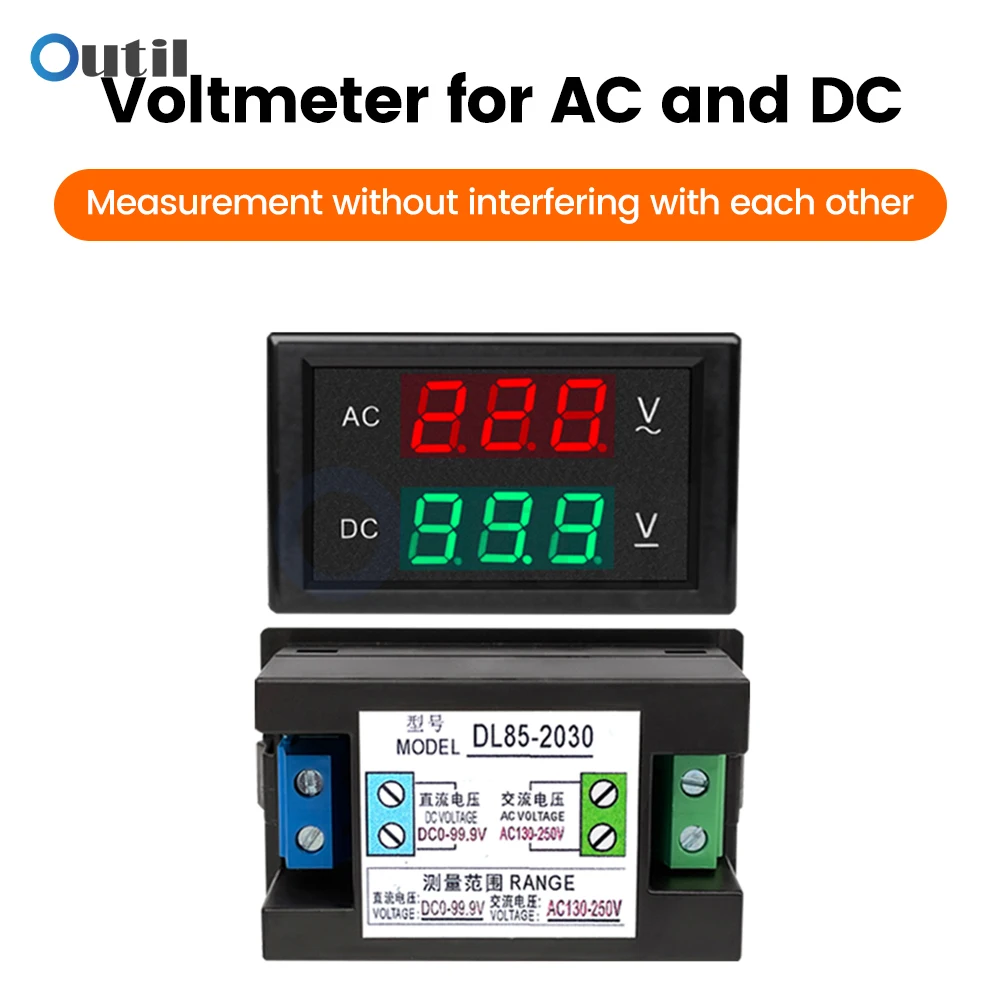 

DL85-2030 0.39 inch AC/DC Dual Circuit Digital Display Voltmeter AC 80-150V/130-250V DC 0-99.9V/0-600V for switching power inver