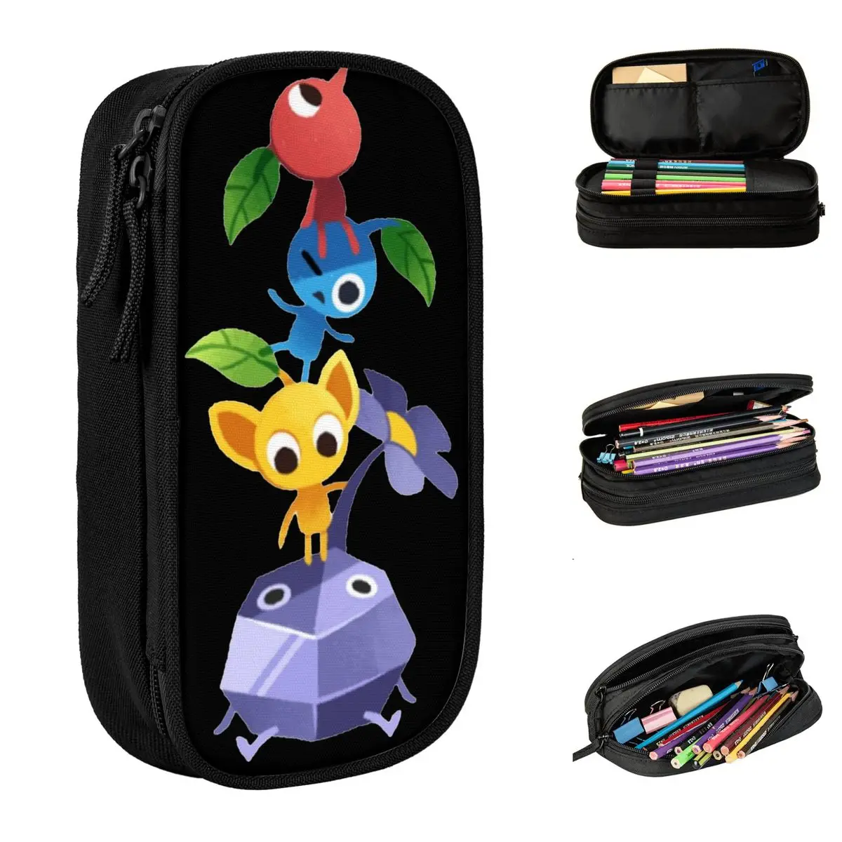 Large-capacity Pen Box Funny Pikmining Meme Office Accessories Gamecube Double Layer Pencilcase Girl Make Up Bag Suprise Gift