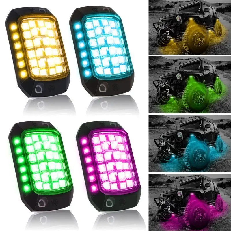 4/6/8/10/12PCS RGB LED Rock Light 3D Lens Car Underglow Chassis Light Universal For Jeep Truck SUV ATV UTV Decorative Accessorie