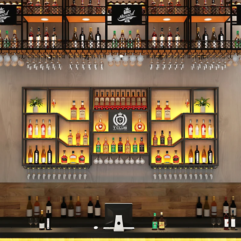 

Metal Modern Bar Wine Cabinet Simple Antique Lighted Creative Display Rack Outside Luxury Placards Ouverts Bar Furniture Home