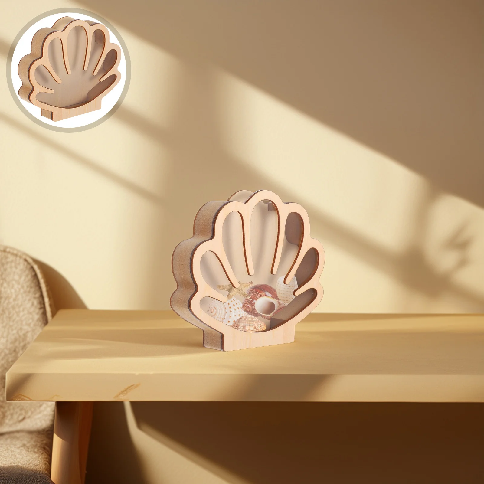 

Wooden Seashell Storage Box Unique Shape Multi-Use Decorative Display Case Sturdy Practical Organizer for Tabletop