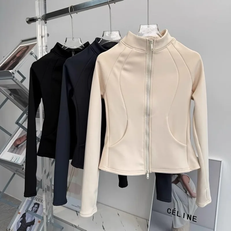 جديد الرياضة النسائية الخريف والشتاء مبطنة بالصوف الدافئة الوقوف طوق اليوغا الجري ركوب الدراجات اللياقة البدنية #5