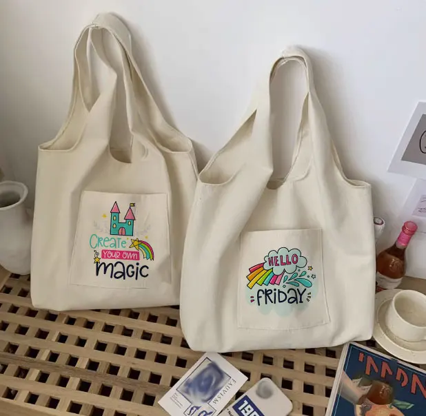 Cartoon minimalistyczna torba na ramię z nadrukiem płócienna torebka damska torebka Harajuku damska torba na zakupy wielokrotnego użytku prezent dla Nounou