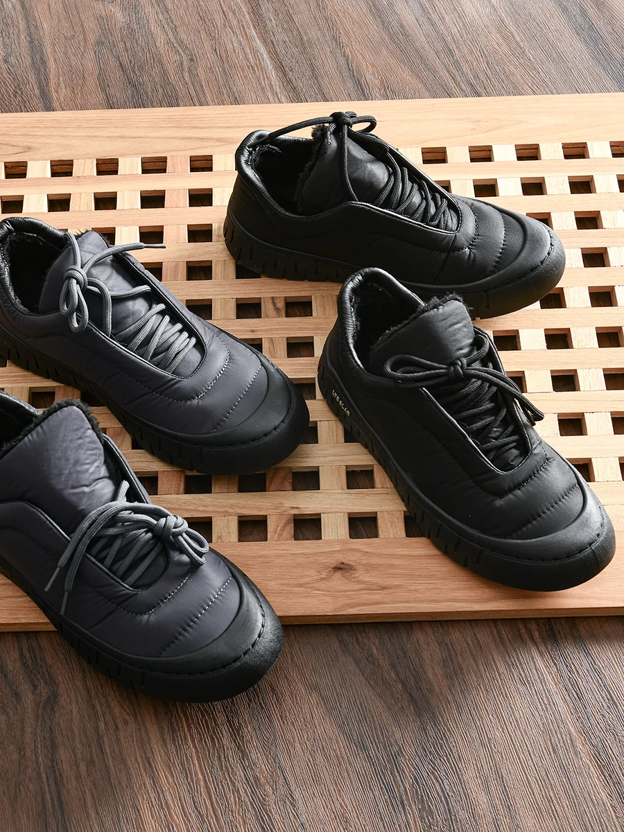 

Warm Winter Men's Outdoor Fleece Lined Slip Resistant Casual Shoes Cotton Shoes Trendy Tie up down Booties round Toe Rubber Sole