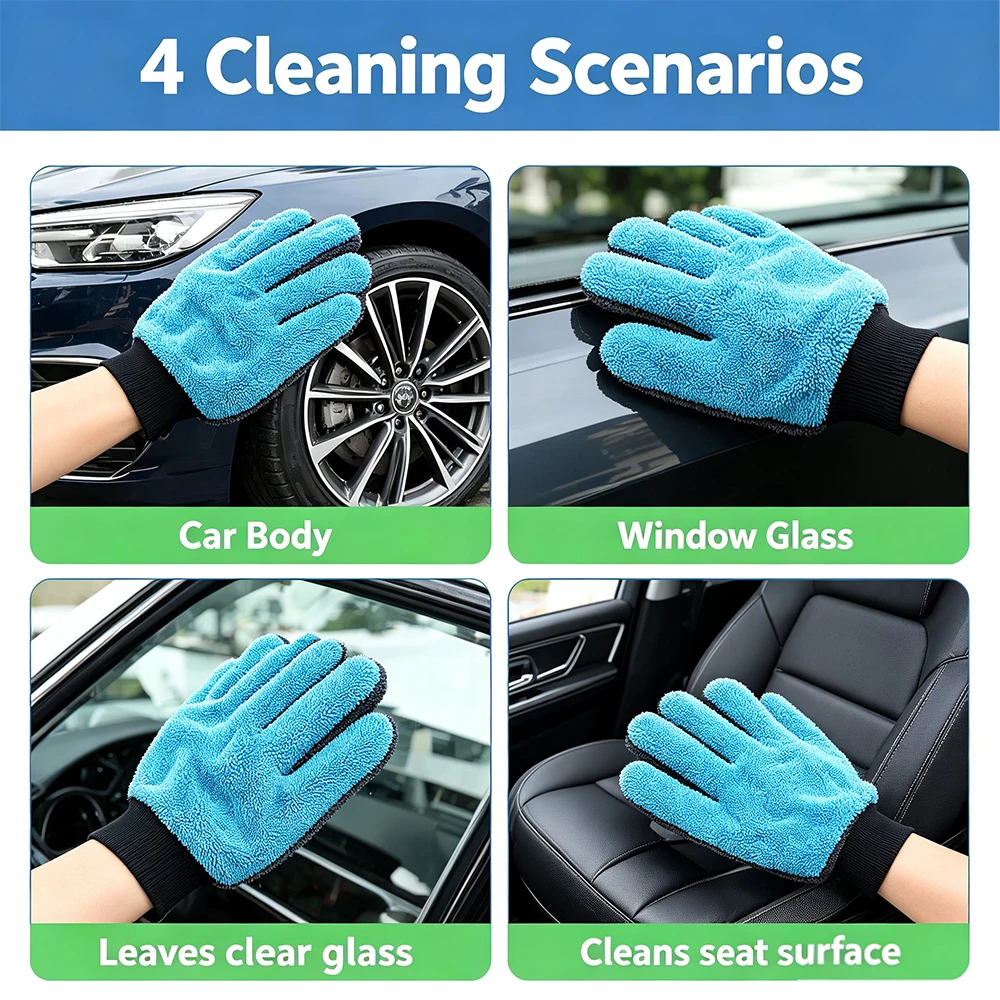 Twist Knot Microfiber Car Wash Mitt, 5 Finger Chenille Cleaning Glove, Super Absorbent Lint-Free Scratch-Free Auto Det