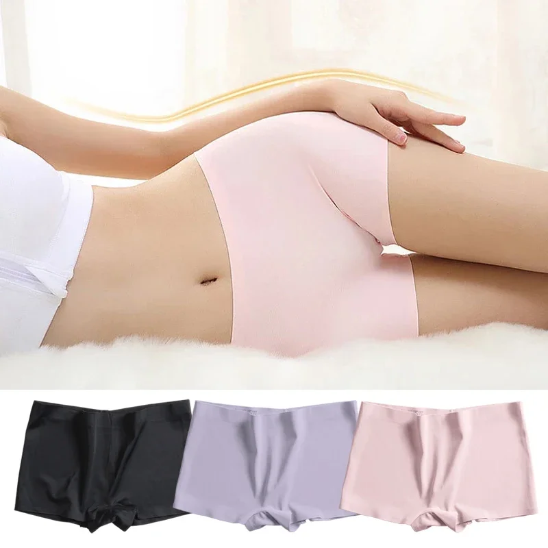 

Ice Silk Seamless Underwear Summer Thin Women's Boxer Shorts Ladies Panties Safety Pants Soild Female Mid Waist Lingerie Panty