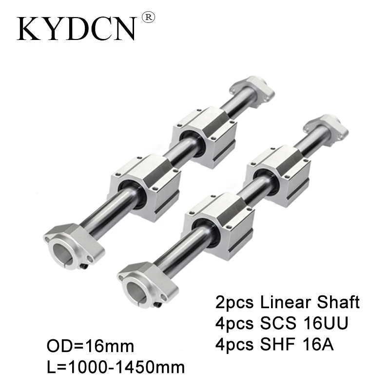 

Optical Axis 2PCS Linear Shaft OD16mm 1000-1450mm + 4Pcs SCS16UU Linear Bearing Blocks + 4Pcs SHF16A Bearing Support