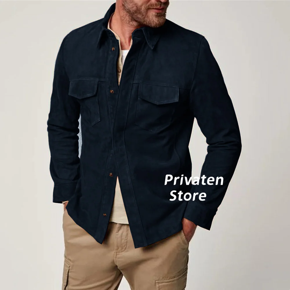 Veste en daim coupe couvertes pour hommes avec poches, cardigan à revers, manteau trempé de bureau d\'affaires, vêtements à boutonnage simple, haute