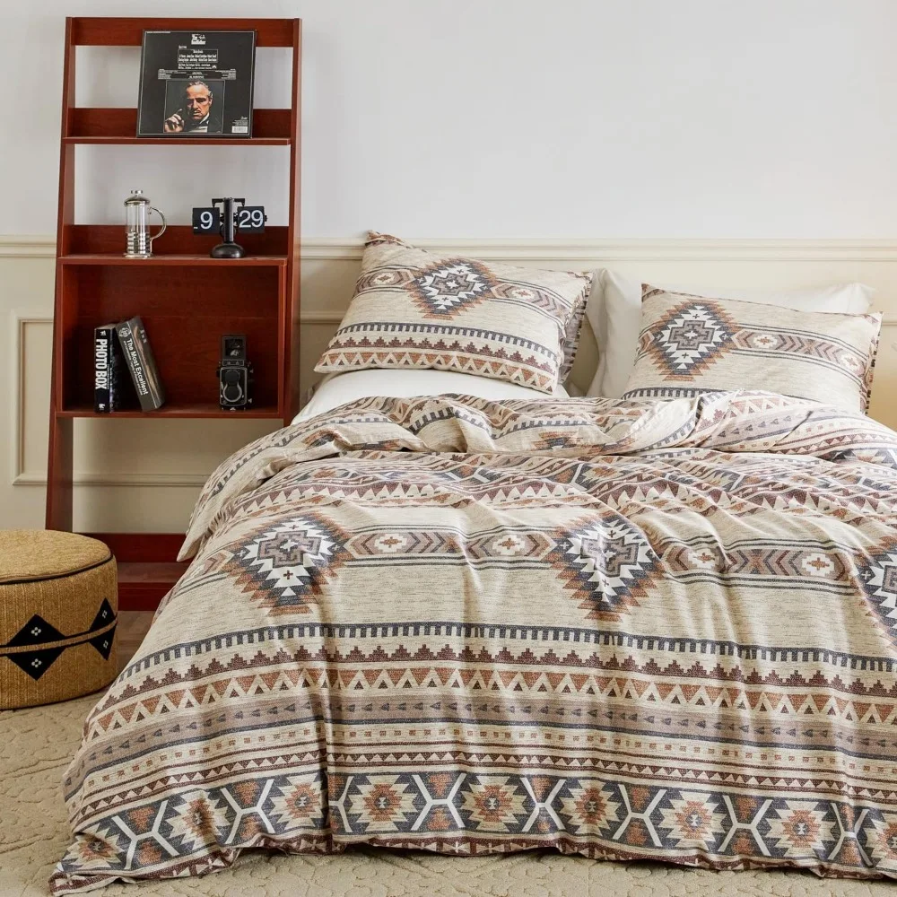 

Комплект пододеяльников Queen Size Vintage Aztec Style из 100% хлопка — 1, коричневый пододеяльник с геометрическим рисунком, застежкой-молнией и 2 шт.
