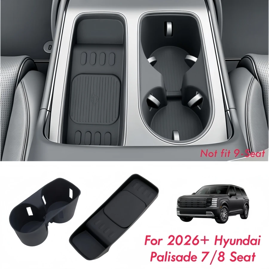 Center Console Non-slip Wireless Charging Mat For 2026 2027 Hyundai Palisade 7/8 Seat Console Cup Holder Insert Wear‑Resistant
