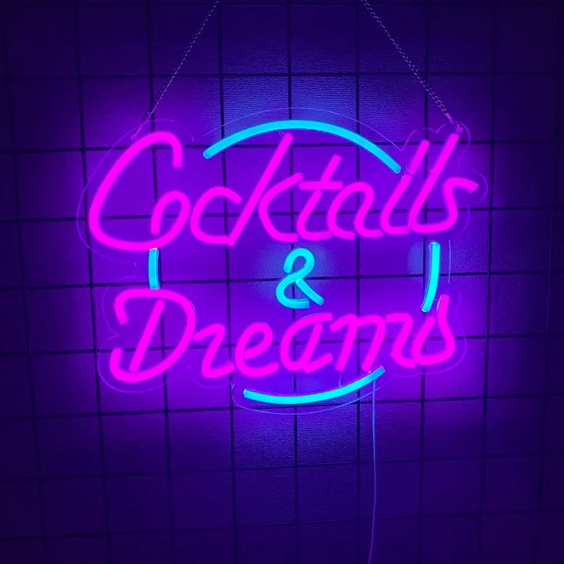 Cocktails and Dreams Neon Sign for Wall Decor LED Neon Light Signs USB Dimmable for Bedroom Room Home Beer Bar Bistro Art Decor view 5