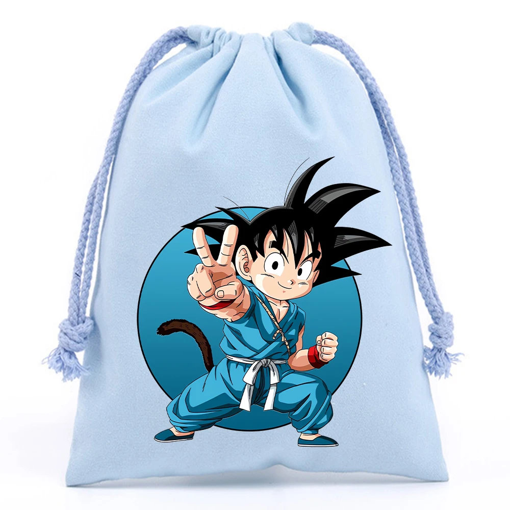 Dragons Ball Canvas Drawstring Bag Son Goku Cartoon Cute Anime Drawstring Handbag Travel Outdoor Storage Bag Child Birthday Gift