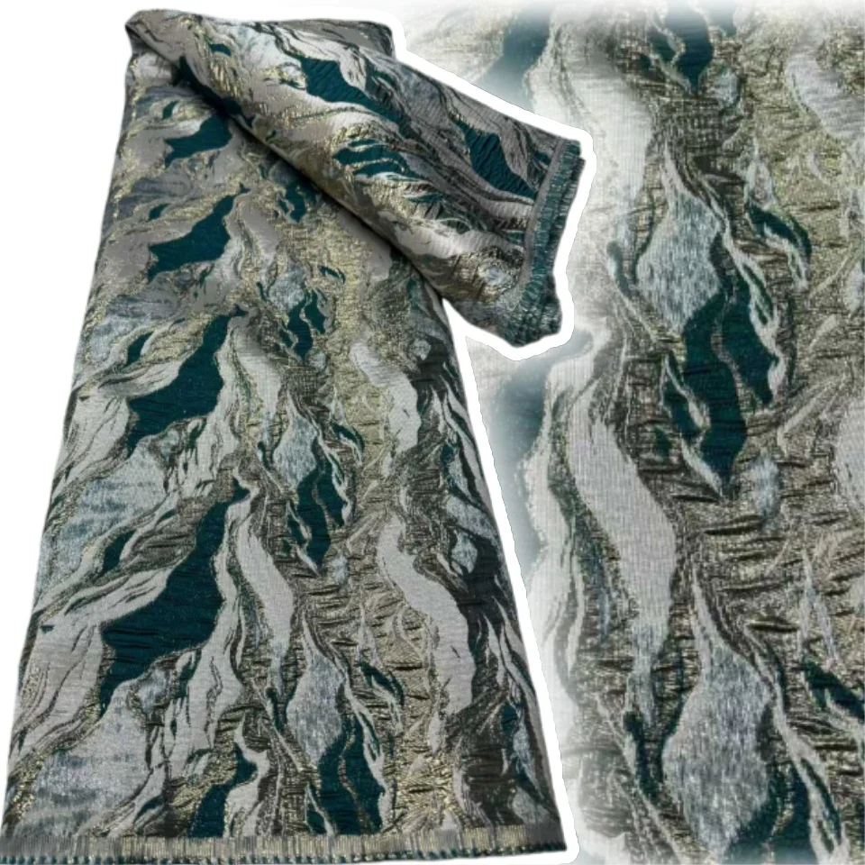 

Нигерийская парчовая кружевная ткань высокого качества, африканская позолоченная жаккардовая кружевная ткань, роскошная для шитья вечерних платьев, 5 ярдов CC1638