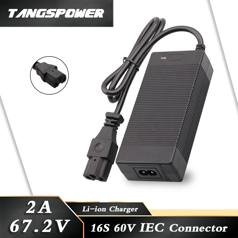 

67.2V 2A Lithium Battery Charger For 60V 16S Li-ion Battery Pack Fast Charging IEC Connector Power Tool Charger