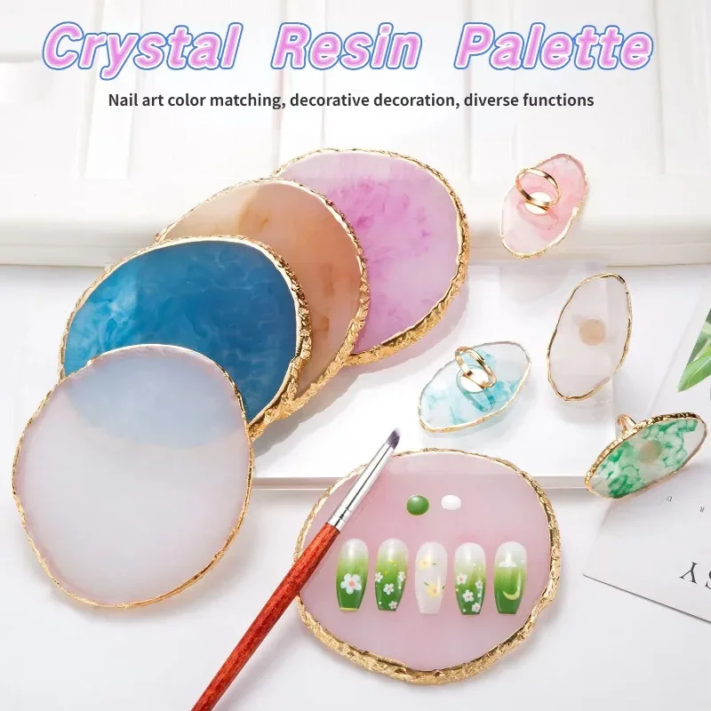 Round Resin Agate Stone Nail Art Palette False Nail Tips Mixing Color Drawing Pallet Gel Polish Display Shelf Manicure Tool Ins