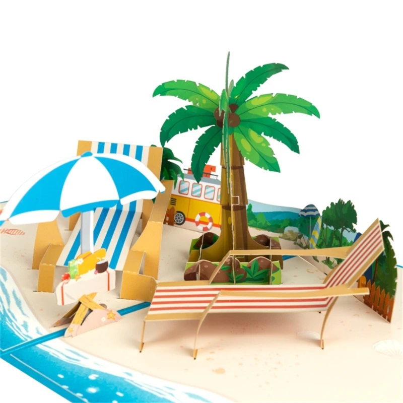 3D Popup Card Ocean Beach Palms Tree Vacation Greeting Card for Anniversary Fathers Day Birthday Retirement Card Gift
