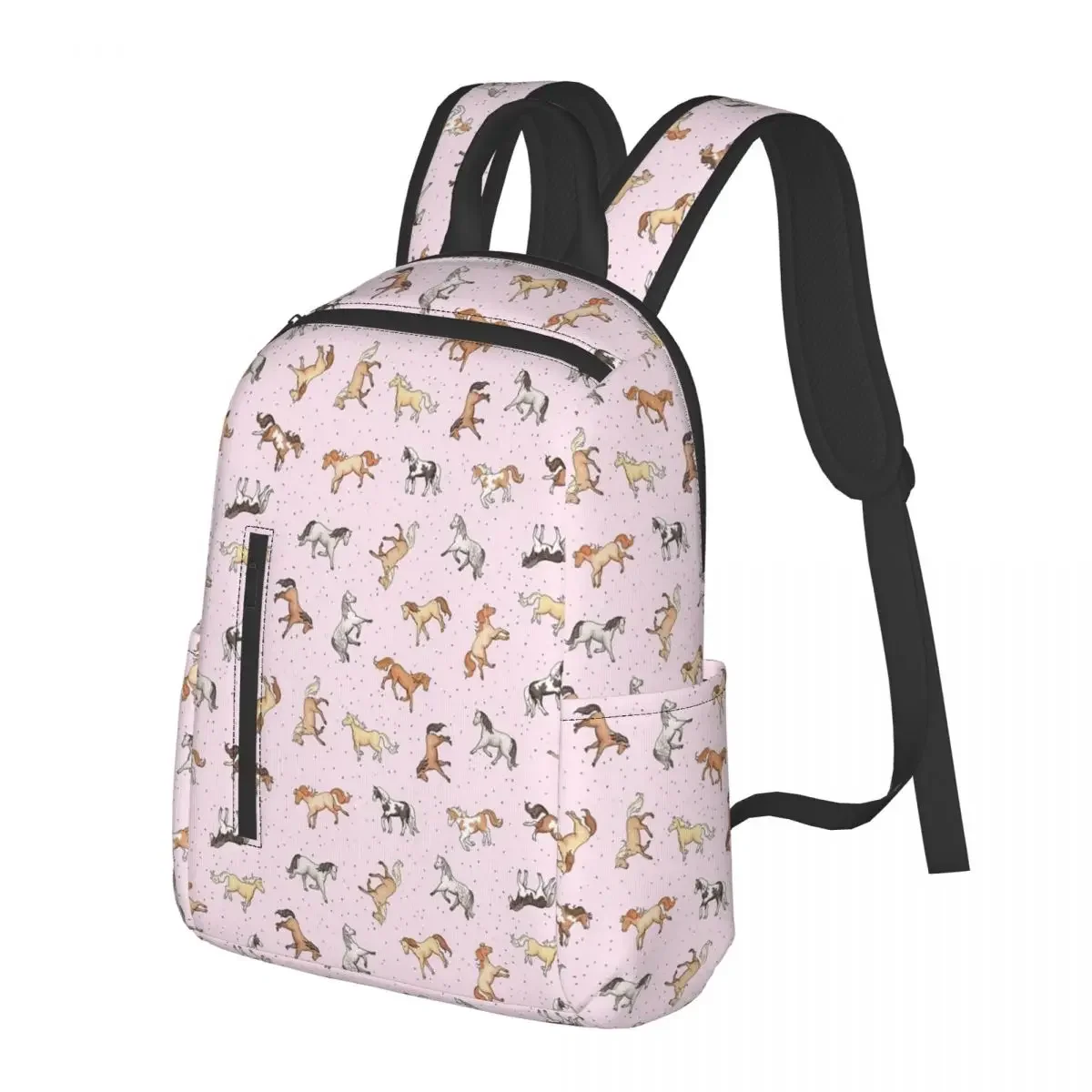 

Scattered Horses Spotty On Cherry Blossom Pink Pattern Student Backpack School Bag for Men Women Fashion Bookbag Shoulder Bags