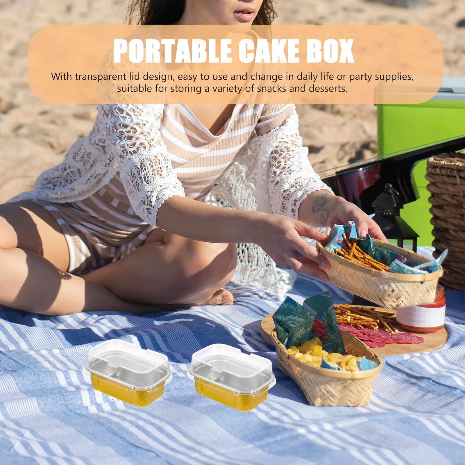 

50pcs Chocolate Cake Mold 168ml Golden Aluminum Foil Container Plastic Lid Baking Accessories Portable Food Box Kitchen Bar
