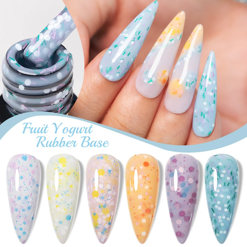 PUENTE 7.5ML Fruit Yogurt Rubber Base Gel Nail Polish Glitter Sequins Construction Gel Soak Off Semi-Permanent Varnish Manicure