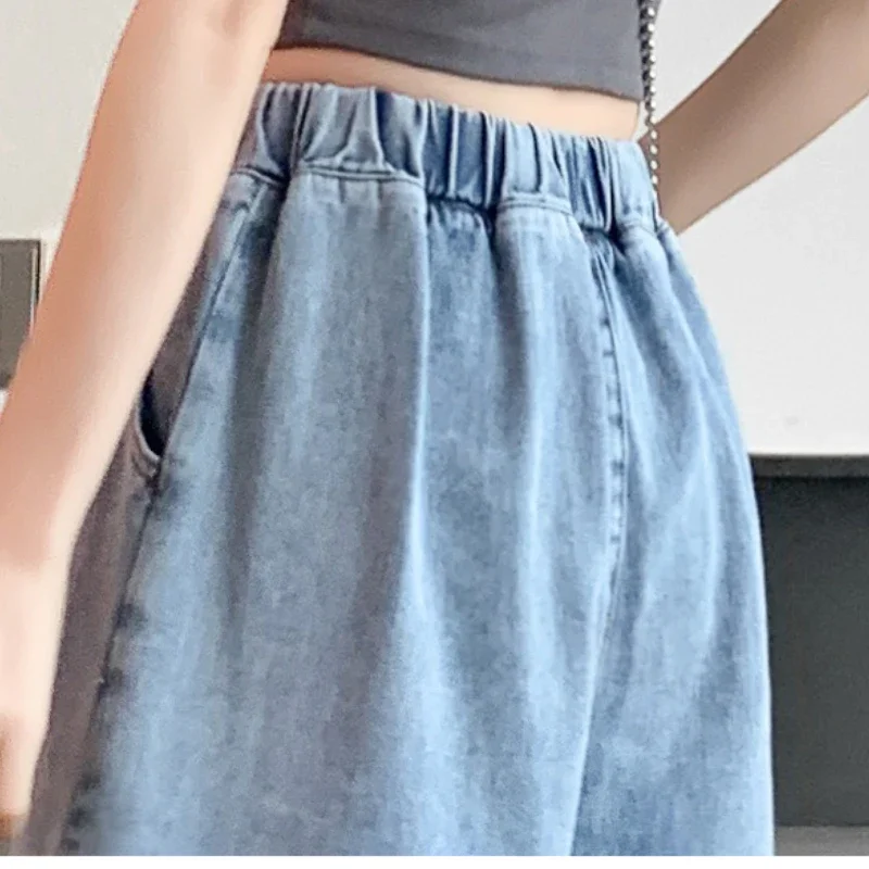 Large Size Ruffle Edge Women Denim Shorts Summer New Sweet Elastic High Waist Short Pants Y2k Chic Streetwear 6xl