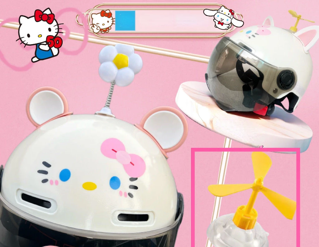 Cute Motorcycle Helmet Electric Vehicle Helmet HelloKitty Cat Ears Female Bamboo Dragonfly Children Summer Sun Protection Adult