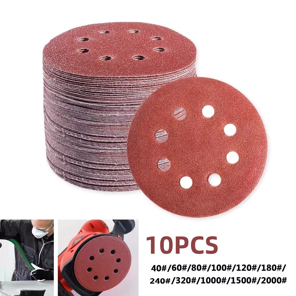 10pcs 5 Inch 125mm Round Sandpaper 8 Hole Sanding Discs Hook And Loop Grit 40-2000 Orbital Sander Pad For Polishing Wood Metal