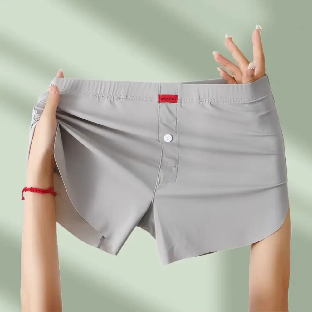 

Loose Simple Boxer Briefs Thin Cool Feeling Ice Silk Boxers Lingerie Solid Color Seamless Underpants Men
