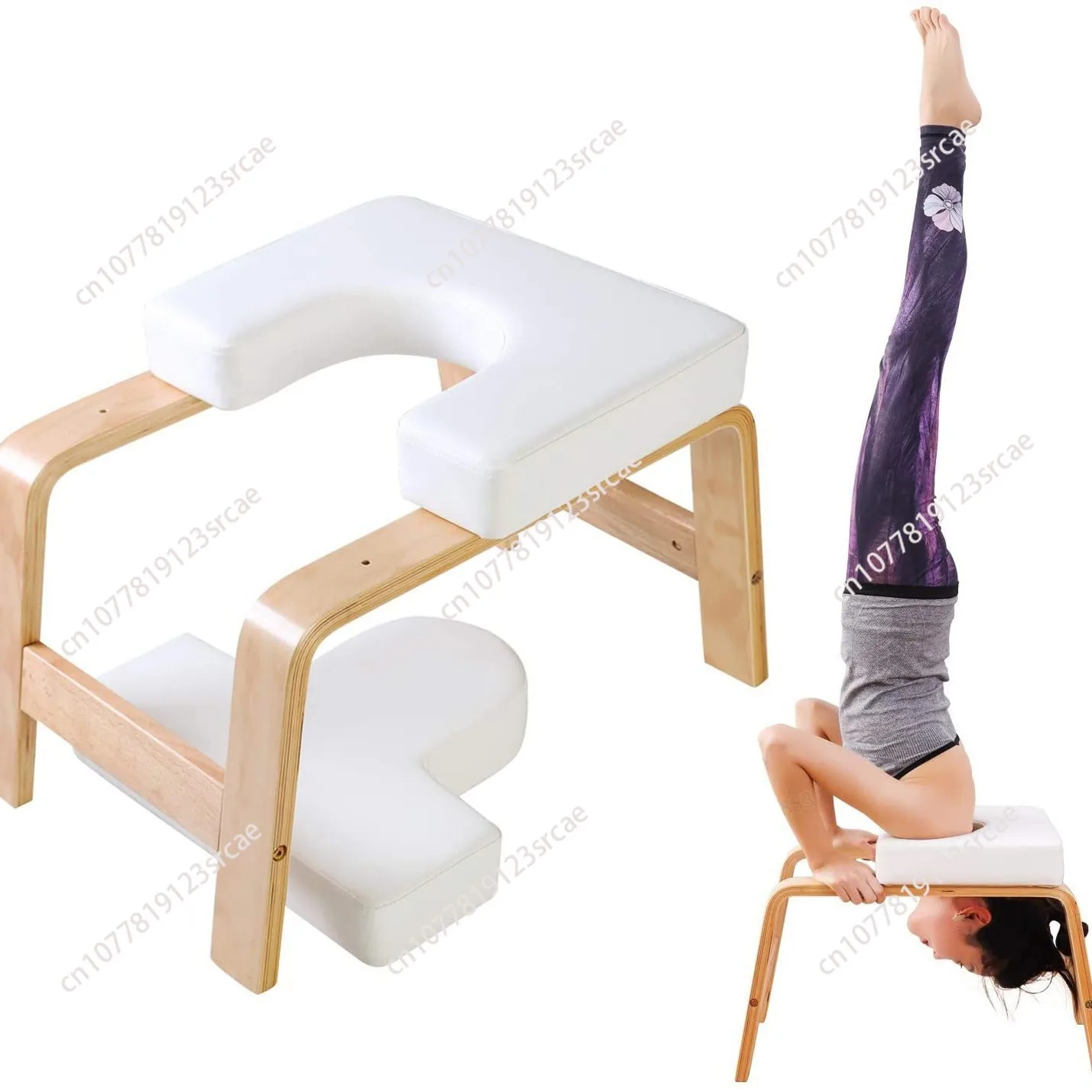 Wooden Yoga Headstand Bench Wood Stand Inversion Chair for Relieve Fatigue and Shape Body Yoga Inverted Stool with PU Pad