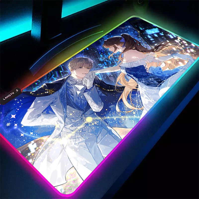 Alfombrilla de ratón para juegos Anime LED PC Gamer alfombrilla de escritorio extendida RGB portátil amor y espacio profundo Xavier alfombrilla de ratón teclado de goma